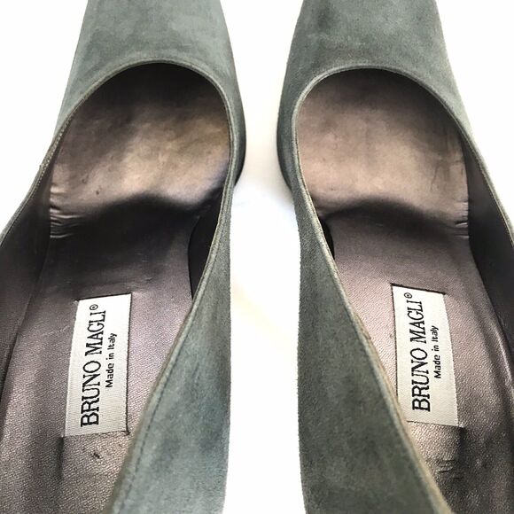 Bruno Magli Women’s Square Toes Suede Pumps Heels Dark Olive Green - Picture 10 of 12